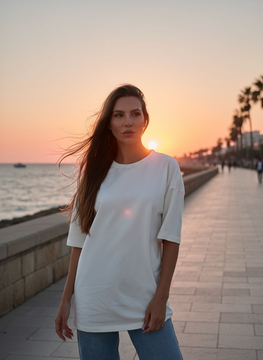 Футболка женская молочная оверсайз хлопок