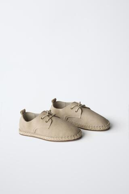 ZARA ТУФЛИ-ДЕРБИ ИЗ КОЖИ И ДЖУТА, СЕРЫЙ