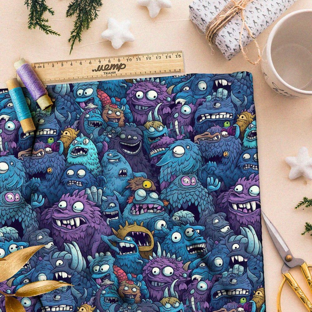 Ткань премиум таффета глазастые монстры