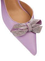 Женские босоножки сиреневые с бантиком из страз