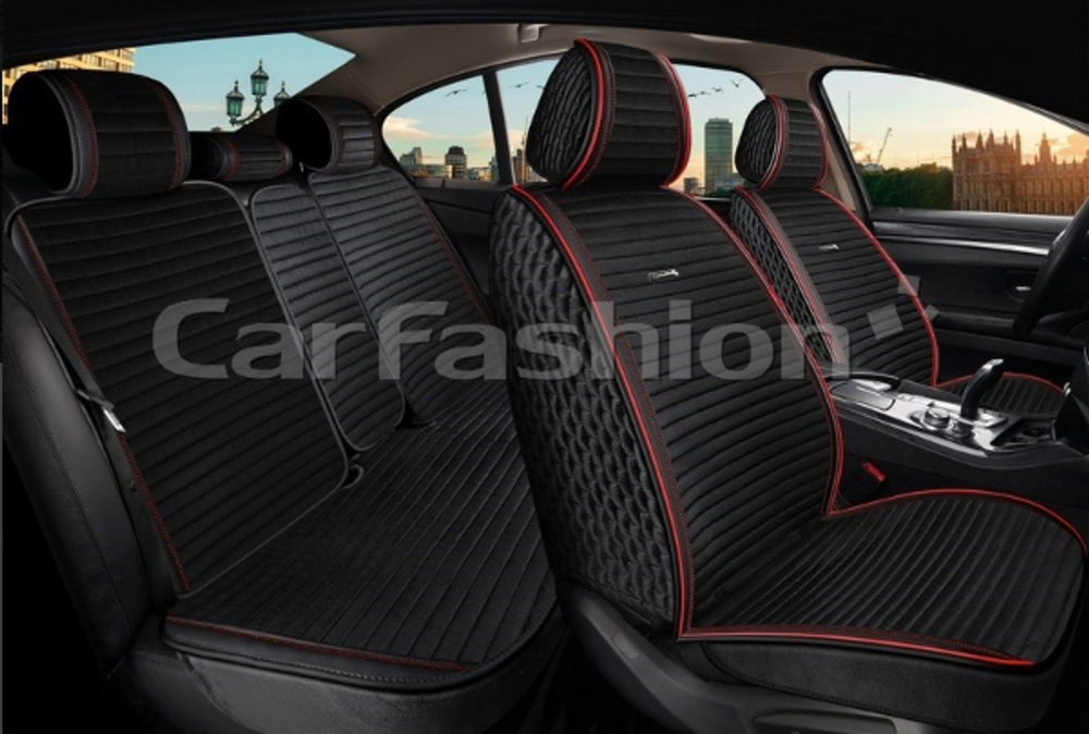 Накидки сидений ПОЛНЫЙ CarFashion (кт) -«MONACO FULL PLUS» 22775 -Велюр черный/черный/белый/белый