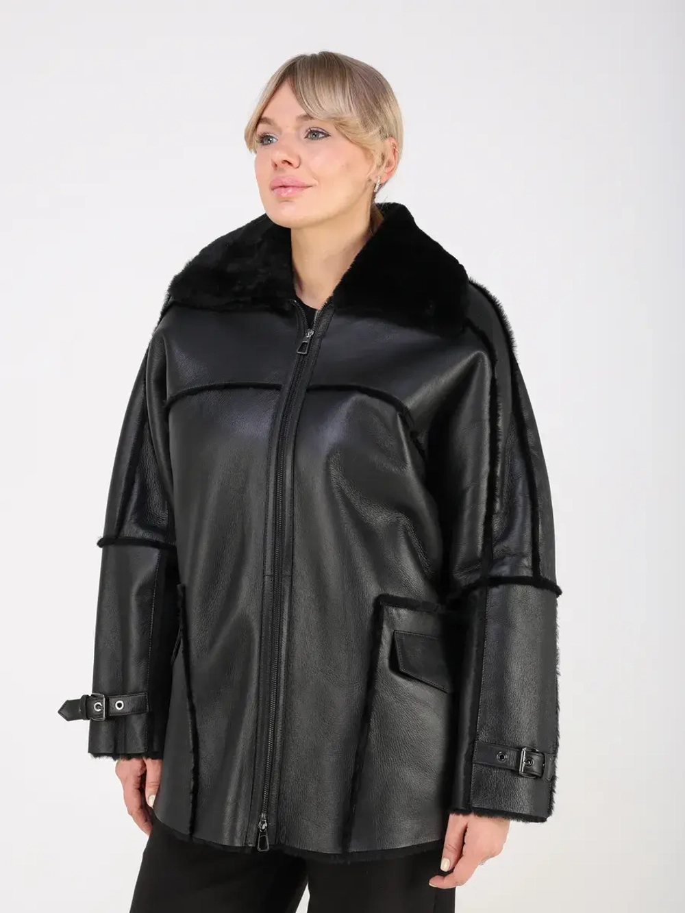 Дубленка зимняя натуральная оверсайз больших размеров