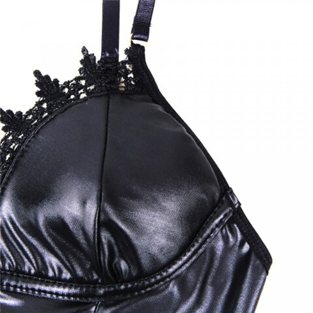 Кожаная сорочка-грация Ohyeah с пажиками и чокером, XL-2XL