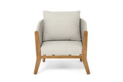 "Сидней" кресло плетеное из роупа, основание тик, каркас алюминий бежевый, роуп бежевый, ткань бежевая