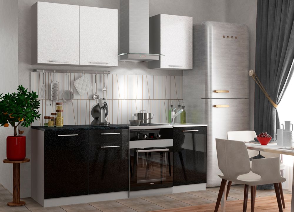 Модульный кухонный гарнитур «Олива» 1300 (Белый металлик/черный металлик), ЛДСП, ДСВ Мебель