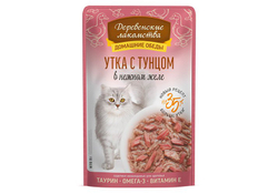 ДЕРЕВЕНСКИЕ ЛАКОМСТВА Пауч для кошек с уткой и тунцом в нежном желе 0,07 кг