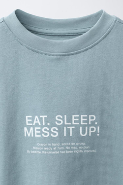 ZARA ФУТБОЛКА С ТЕКСТОВЫМ ПРИНТОМ, ГОЛУБОЙ