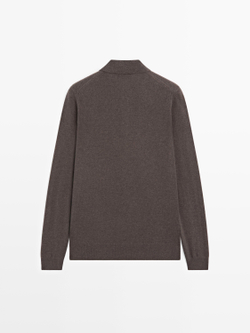 Massimo Dutti Свитер из смесовой шерсти с воротником поло, коричневый