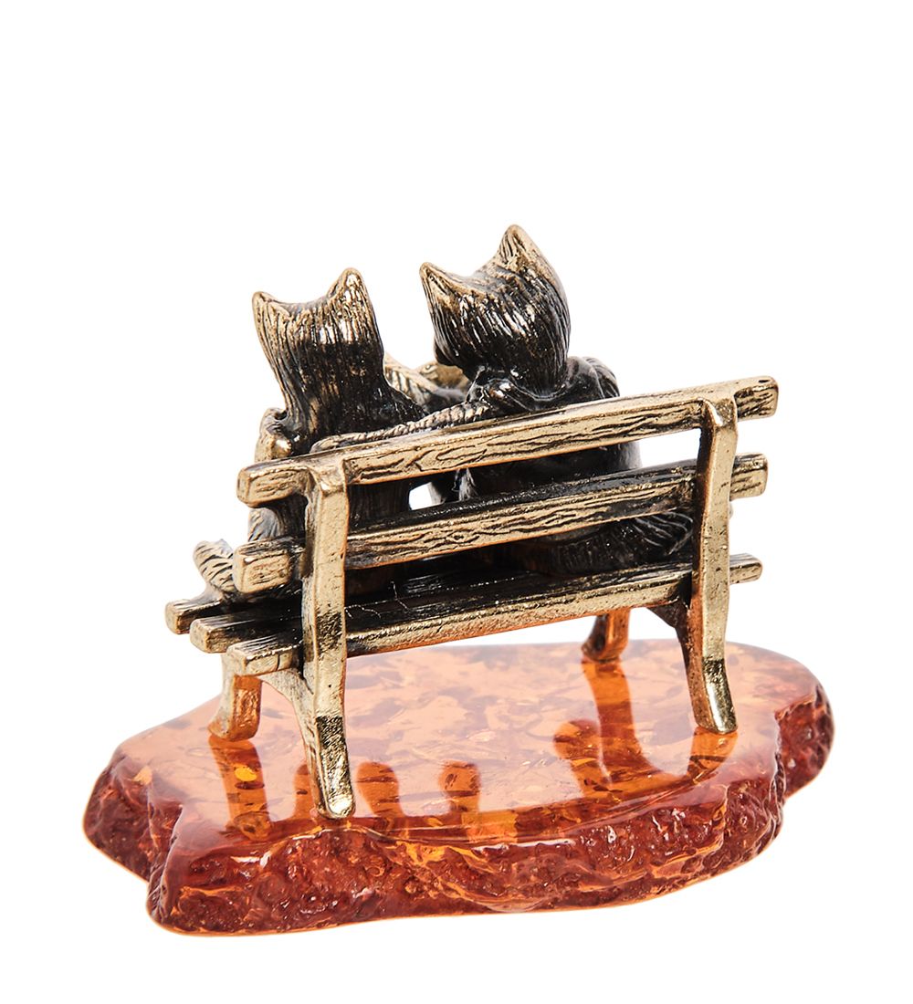 Народные промыслы AM-1054 Фигурка «Коты Пара с котятами» (латунь, янтарь)