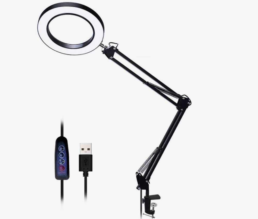 Лампа-лупа LED настольная светодиодная USB ЧЕРНАЯ