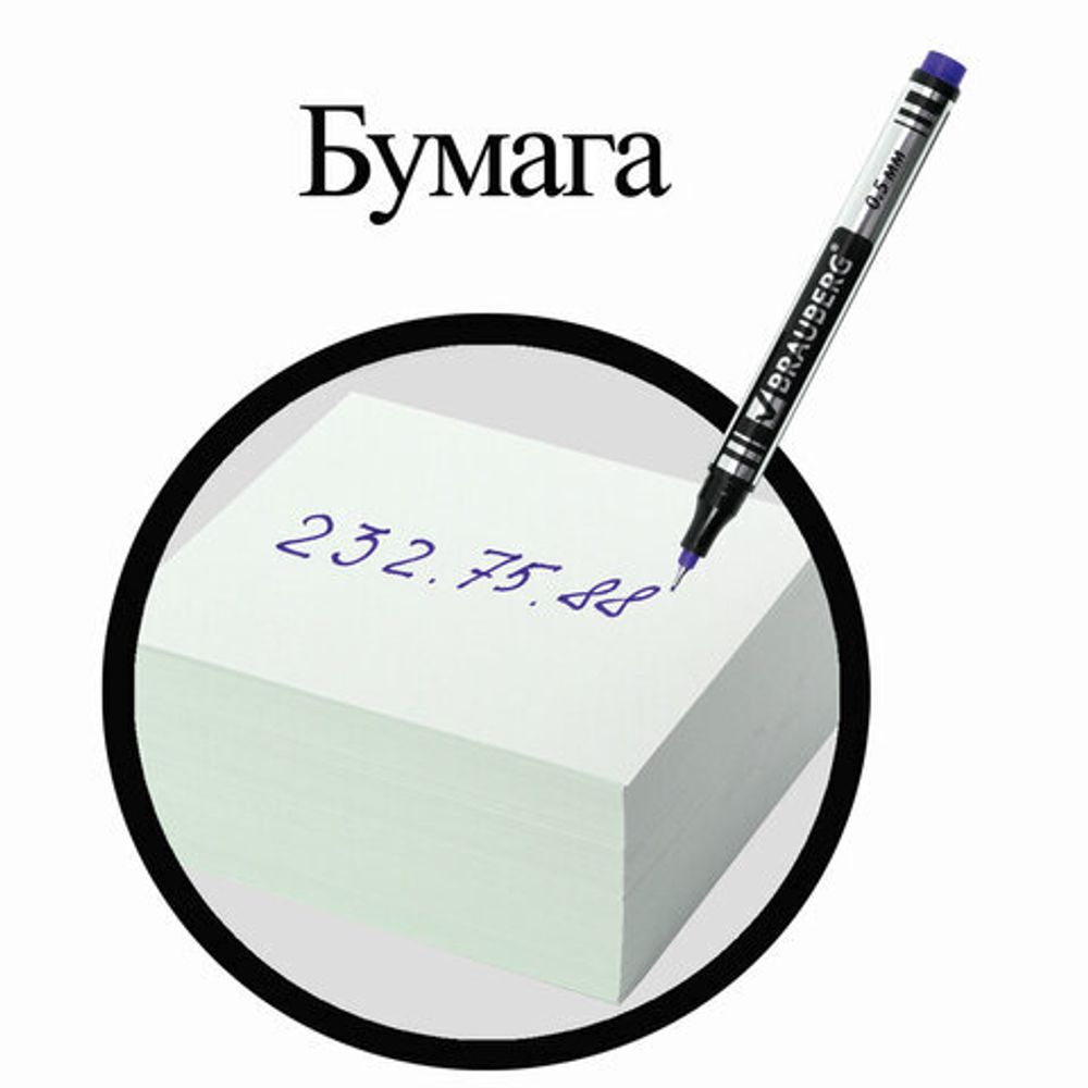 Маркер перманентный (нестираемый) BRAUBERG "Jet", СИНИЙ, супертонкий металлический наконечник, 0,5 мм, 150508