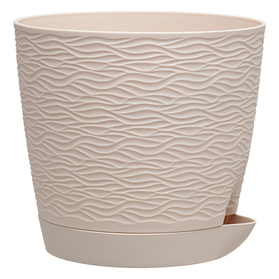 Кашпо для цветов пластиковое 1,5л d-14 см «Блюз» с поддоном Пудровый