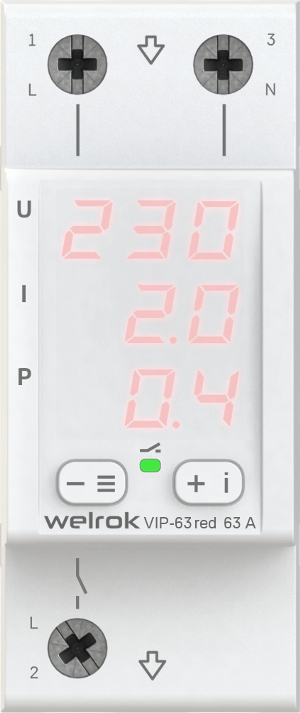 Реле напряжения с контролем тока Welrok VIP-63 red