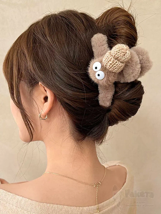 Заколка крабик краб для волос пушистый плюшевый