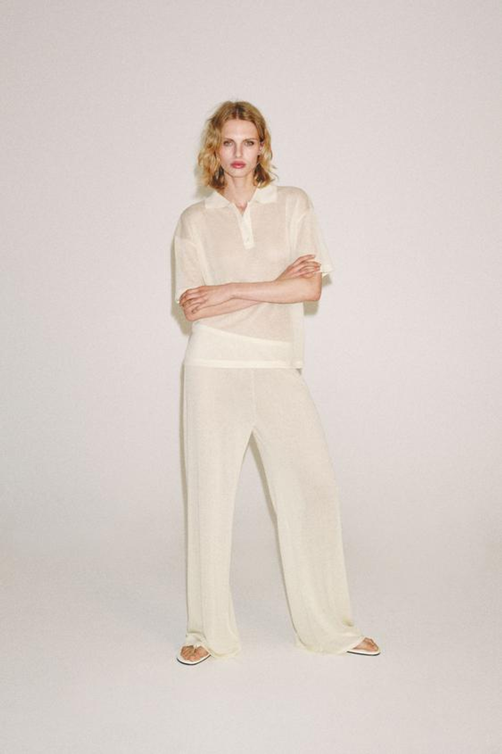 ZARA БРЮКИ ПРЯМОГО КРОЯ, ЭКРЮ