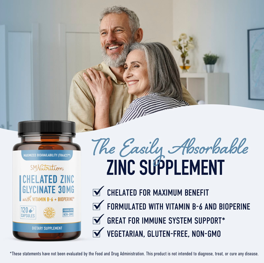 SMNutrition, Хелатный глицинат цинка, 120 капсул