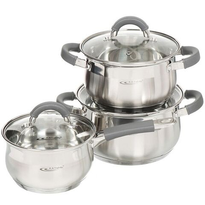 Набор посуды нерж, 6 пр, кастрюли 2.9,3.9 л, ковш 1.9 л, индукц, Катунь, Ирида, КТ08-A