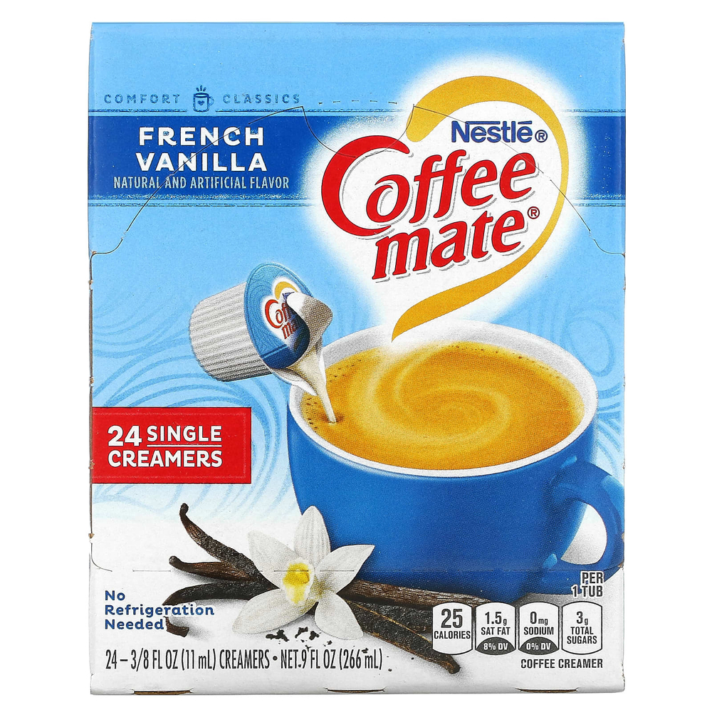 Coffee Mate, Жидкие сливки для кофе, французская ваниль, 24 сливки, 11 мл (3/8 жидк. унц.)