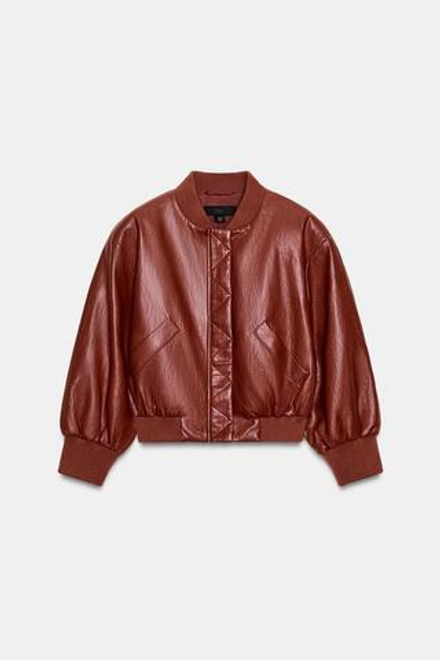 ZARA БОМБЕР ИЗ ИСКУССТВЕННОЙ КОЖИ С ПОДПЛЕЧНИКАМИ, ЧЕРЕПИЧНЫЙ