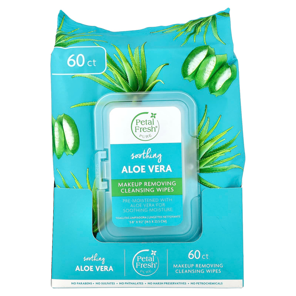 Petal Fresh, очищающие салфетки для снятия макияжа, успокаивающее алоэ вера, 60 салфеток