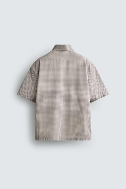 ZARА РУБАШКА RELAXED FIT В КЛЕТКУ С ВЫШИВКОЙ, СИНИЙ