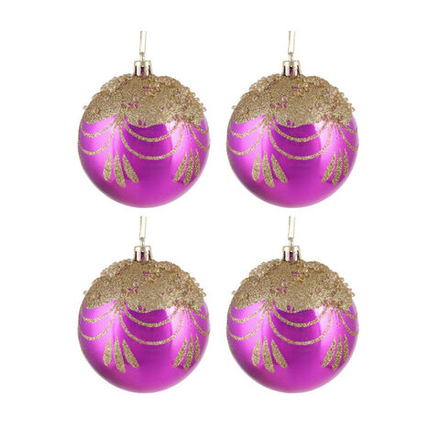 Набор елочных шаров 8 см, 4 шт., маджента с золотом, пластик