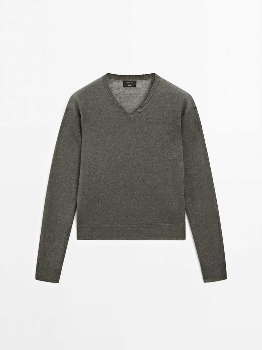 Massimo Dutti Свитер из 100% льняной ткани, свинцовый