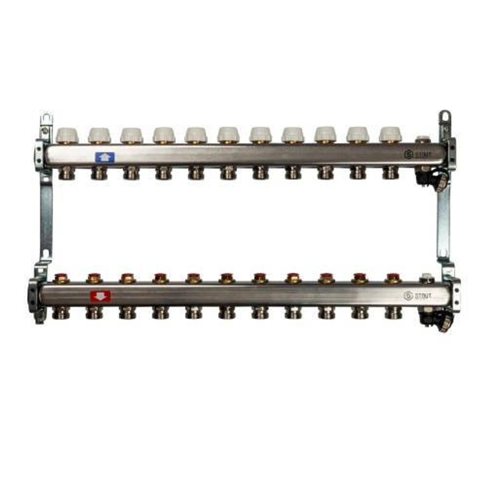 Коллекторная группа для радиаторного отопления STOUT SMS0932 - 1" на 11 контуров 3/4"EK (нерж.сталь)
