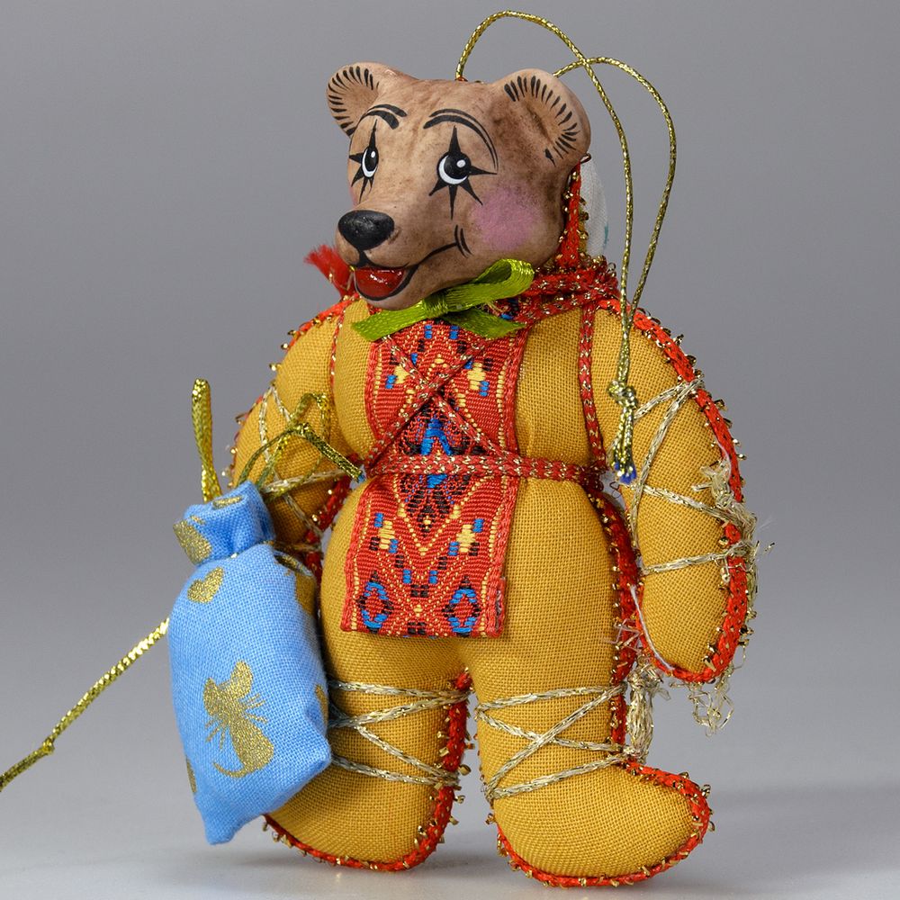 Ёлочная игрушка Медвежонок двухцветный с мешком