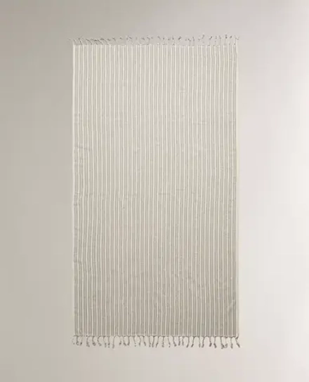 ZARA HOME ПЛЯЖНОЕ ПОЛОТЕНЦЕ С БАХРОМОЙ, КОРИЧНЕВЫЙ