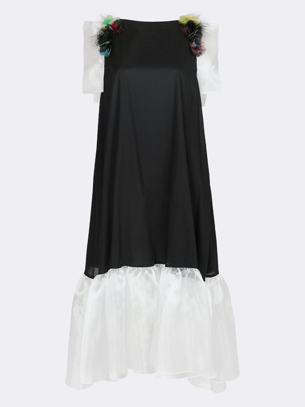 Платье черно-белое с перьями OLA OLA