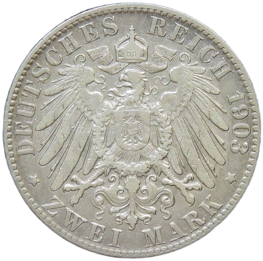 Германская Империя 2 марки (mark) 1903. Гамбург (VF-XF)