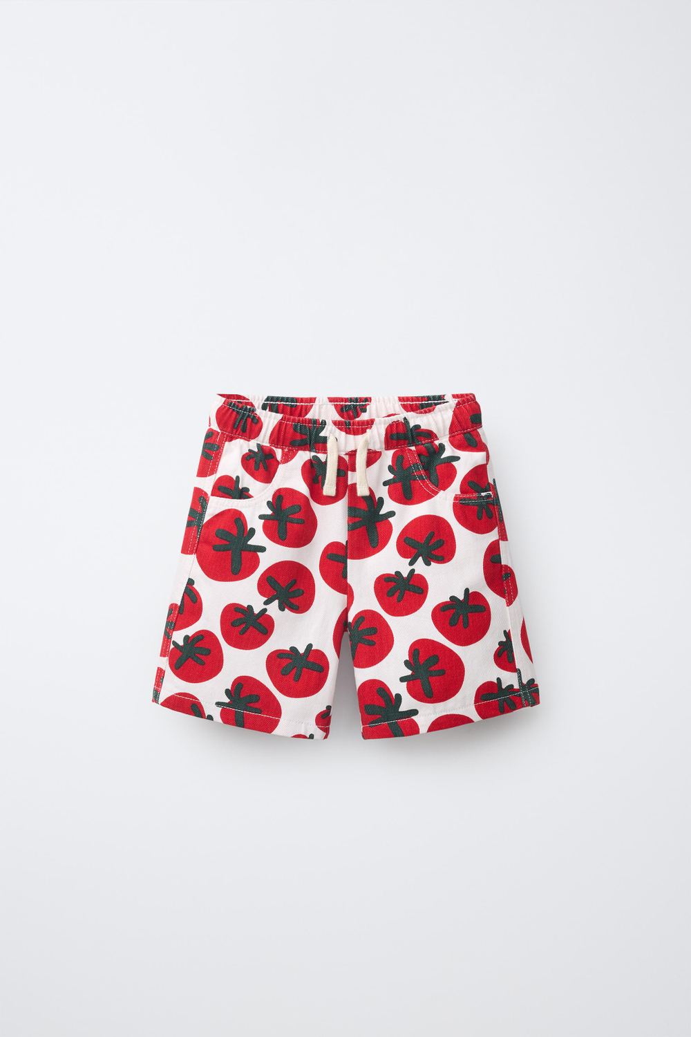 ZARA ШОРТЫ ИЗ САРЖИ С ПРИНТОМ ТОМАТОВ, КРАСНЫЙ