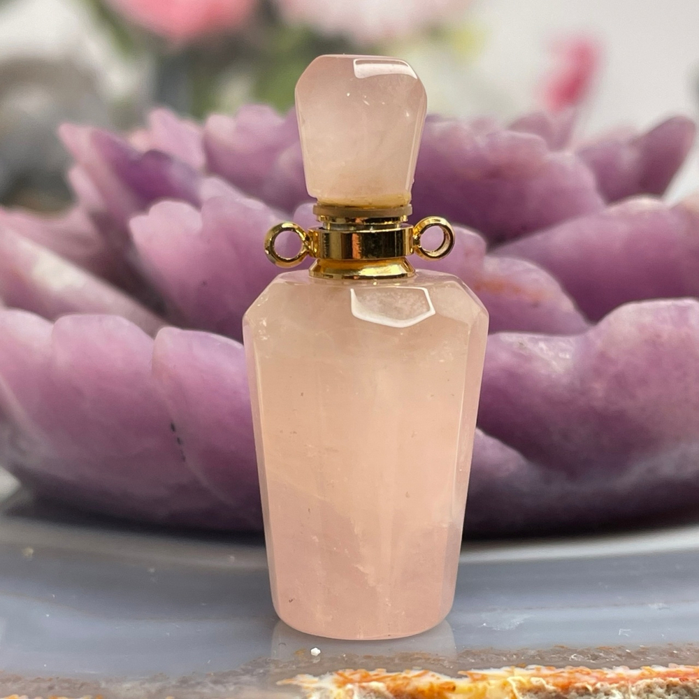 31907 Розовый кварц парфюмерный флакон Кулон 15*36мм (Заряжено на Удачу)
