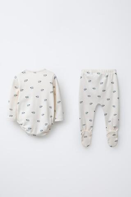ZARA НАБОР БОДИ И ПОЛЗУНКОВ «ОВЕЧКИ», ЭКРЮ