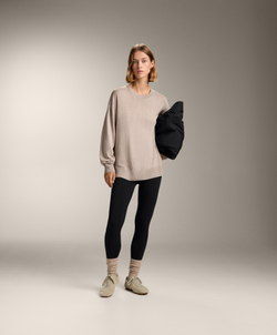 Oysho Вязаный джемпер с круглым вырезом с кашемиром, светло-коричневый