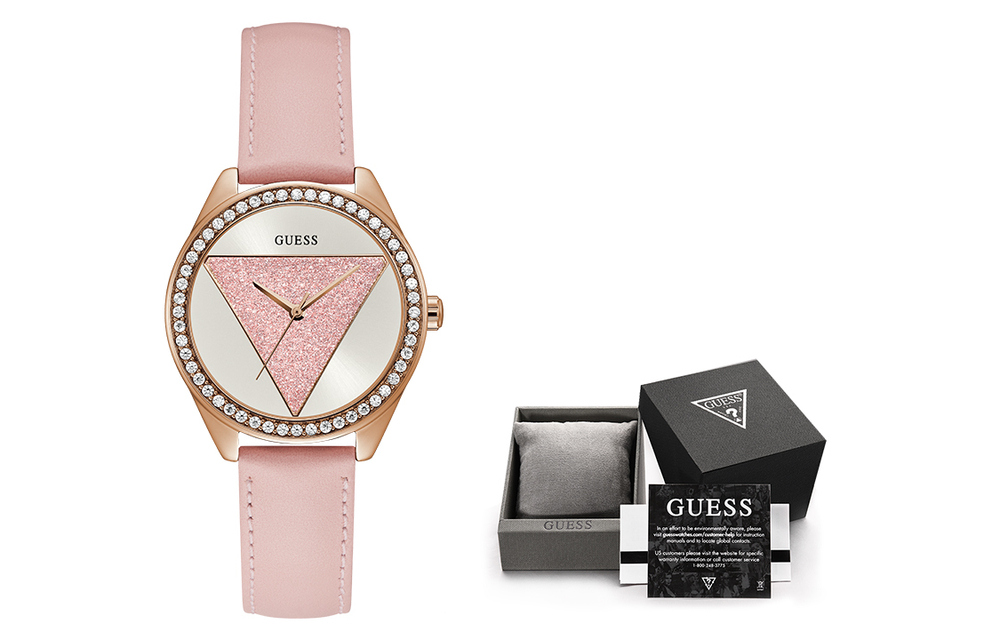 GUESS Wrist Watch Quartz Movement Leather Strap Pink Watch Dial Women"s Watch