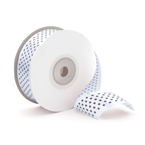 Лента Атлас Белый в черный горох / 25 мм * 22,85 м