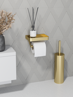 Держатель для туалетной бумаги STWORKI Стокгольм S36345GM настенный, матовое золото, с полкой