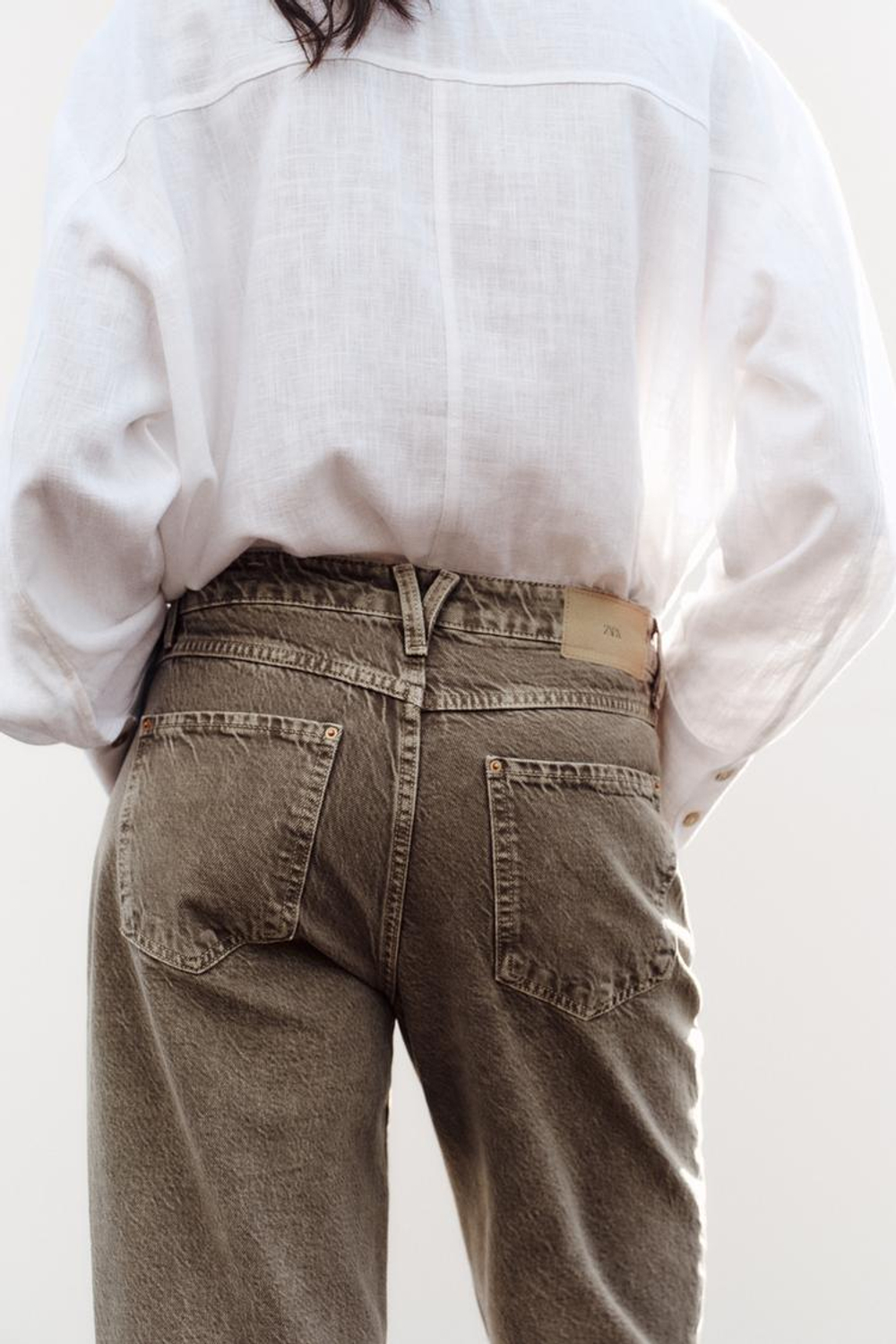 ZARA ДЖИНСЫ С ВЫСОКОЙ ПОСАДКОЙ Z1975 STRAIGHT ANKLE LENGTH, КОРИЧНЕВЫЙ С МЕЛАНЖЕВЫМ ЭФФЕКТОМ