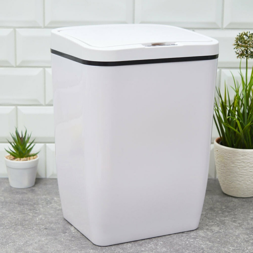 Ведро для мусора 12л сенсорное "Доляна", цвет белый