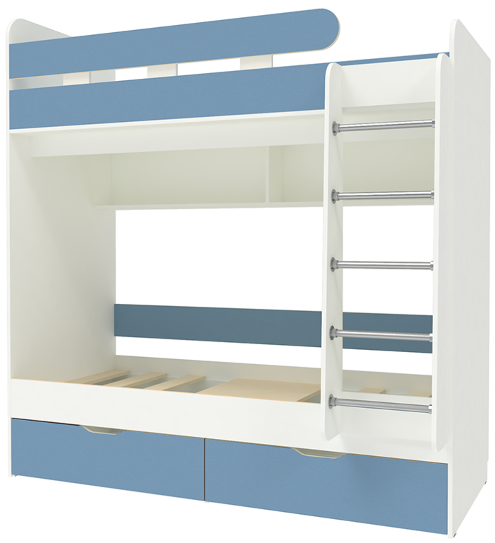 Двухъярусная кровать КарИВи Юниор 5 80x160 Белый  Светло-синий, голубой
