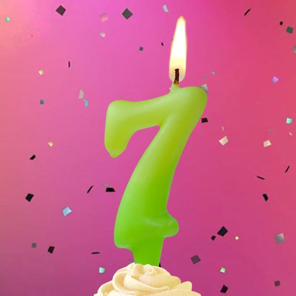 Свеча Цифра, 7 Люминесцентная, Флуор, 8 см, 1 шт.