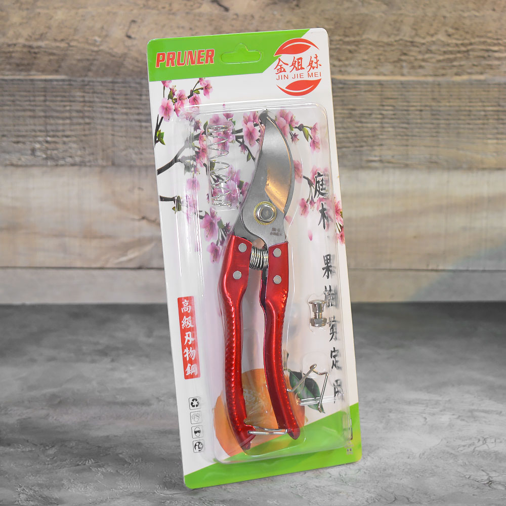 Секатор садовый 21см с пружиной, нерж сталь, красный