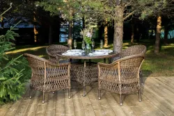 "Дольче" обеденная группа из искусственного ротанга, цвет коричневый