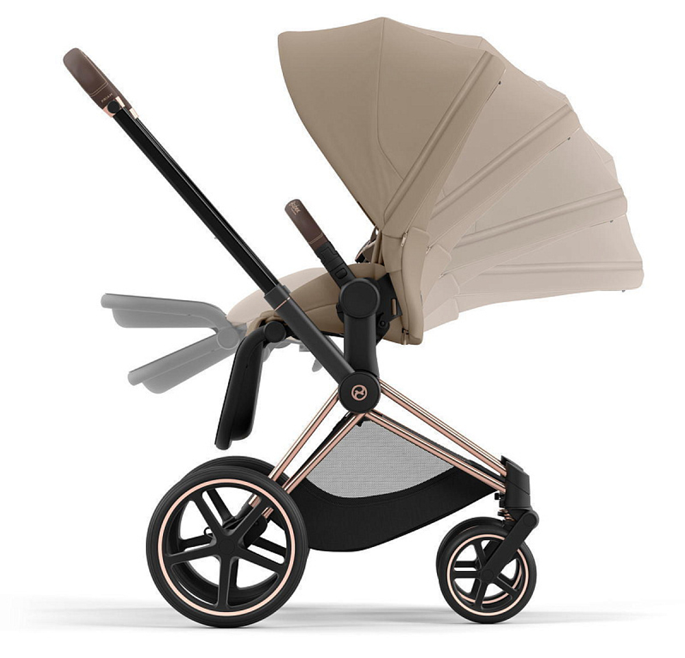 Коляска 3 в 1 Cybex Priam IV Rosegold complete и автокресло Aton S2 i-Size Ocean Blue Cozy Beige