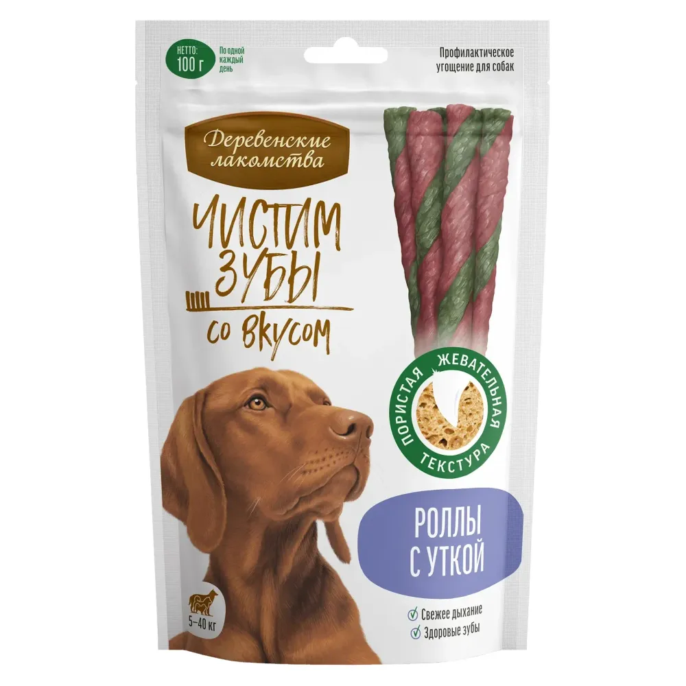 Деревенские лакомства "Чистим зубы "Роллы с уткой" для собак