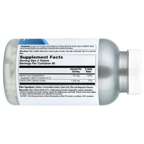 KAL, Цитрат кальция D-3, 180 таблеток