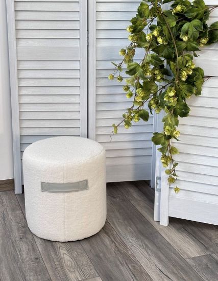 Пуф для гостиной HARTA NINI-01 Белый, teddy  / TKS-07 серый, экокожа