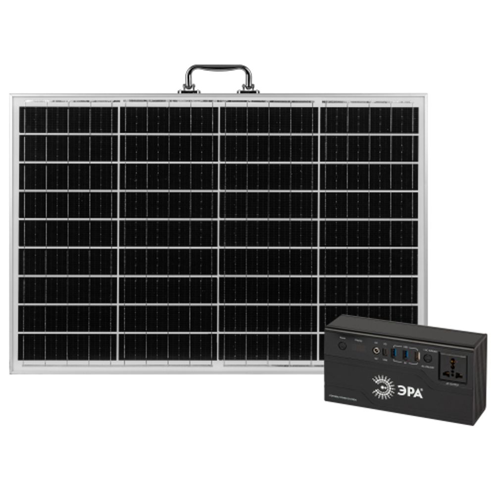 Портативная солнечная электростанция ЭРА ERAZS-01 (комплект), 200 Вт, 32400 мАч, Li-ion. Солнечная панель 50 Вт